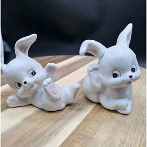 Vintage Set Of 2 Homco Playful White Bunnies Rabbits Figurines Ceramic Easter‎